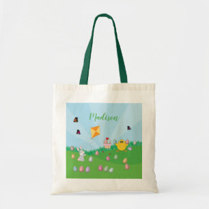 Personalised Colourful Easter Egg Hunt Bunny Chick Tote Bag