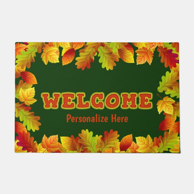 Personalised Colourful Fall Leaf Welcome Door Mat (Front)