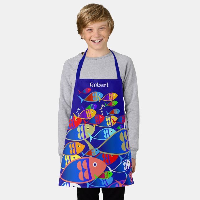 Personalised Colourful Fish Apron (Worn)