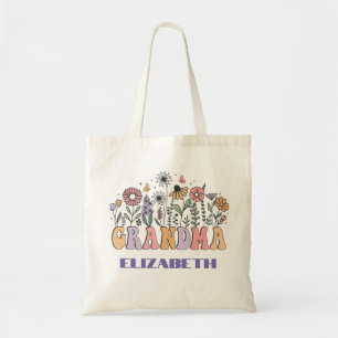 Personalised Colourful Floorals Grandma Tote Bag
