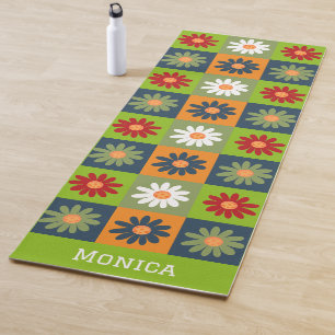 Personalised Colourful Floral Custom Name Yoga Mat