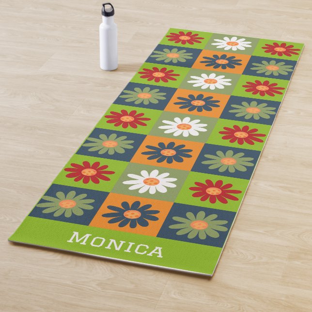 Personalised Colourful Floral Custom Name Yoga Mat (In Situ)
