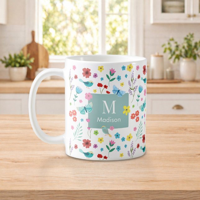 Personalised Colourful Floral Monogram Coffee Mug (Creator Uploaded)