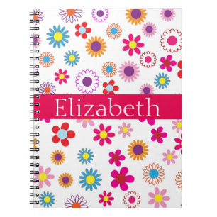 Personalised Colourful Floral Pattern Pink White Notebook