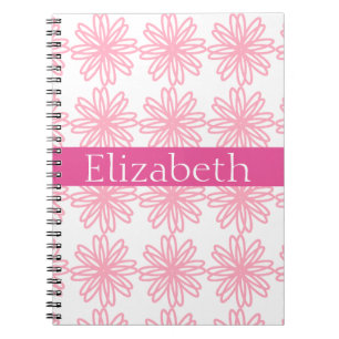 Personalised Colourful Floral Pattern Pink White Notebook