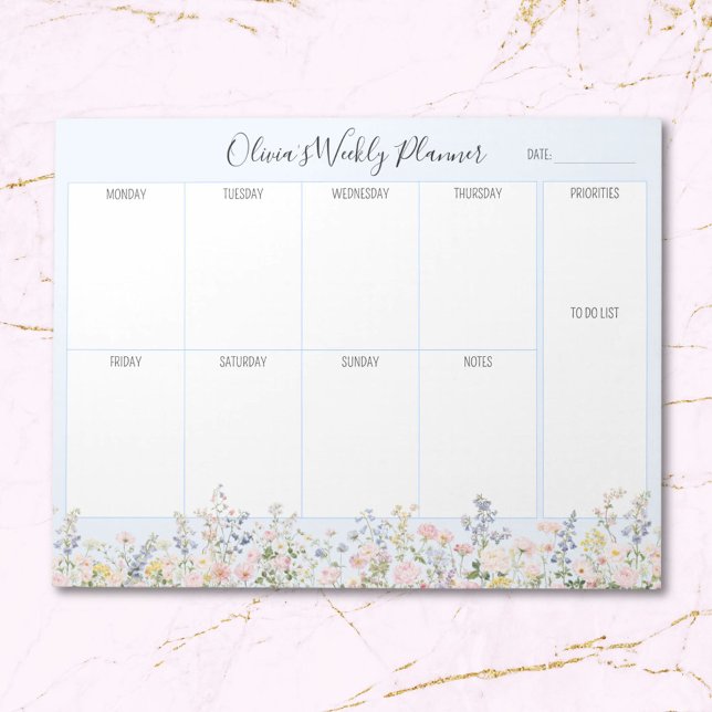 Personalised Colourful Flower Floral Weekly Planne Notepad (Close up)