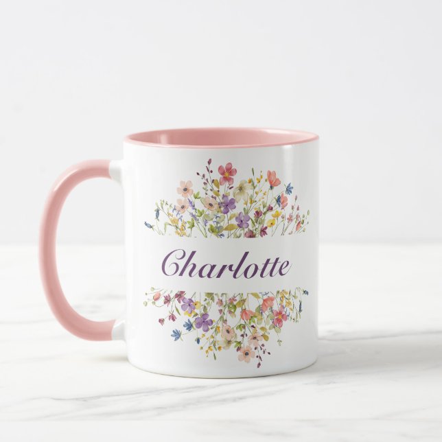 Personalised Colourful Flowers Mug (Left)