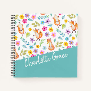 Personalised Colourful Fox Pattern Notebook