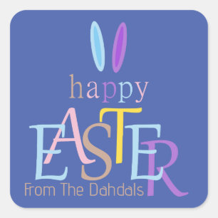 Personalised Colourful Fun Happy Easter Bunny Blue Square Sticker