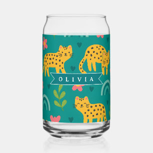 Personalised Colourful Fun Leopard Jungle Name Gif Can Glass
