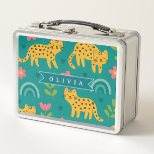 Personalised Colourful Fun Leopard Jungle Name Gif Metal Lunch Box