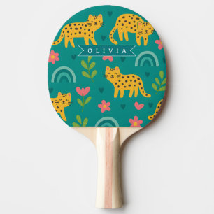 Personalised Colourful Fun Leopard Jungle Name Gif Ping Pong Paddle