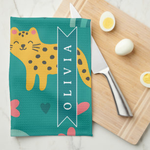 Personalised Colourful Fun Leopard Jungle Name Gif Tea Towel