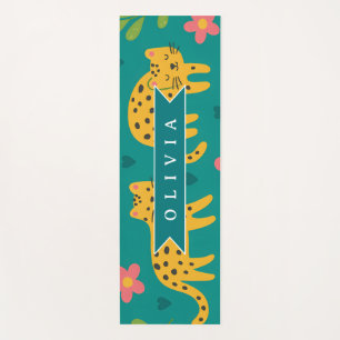 Personalised Colourful Fun Leopard Jungle Name Gif Yoga Mat