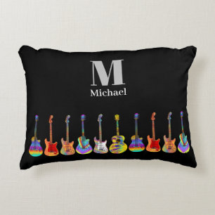 Personalised Colourful Guitars on Black Decorative Cushion