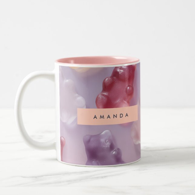 Personalised Colourful Gummy Bear Pattern Two-Tone Coffee Mug (Left)