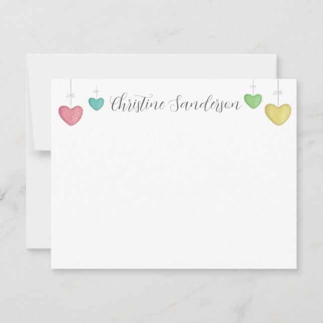 Personalised Colourful Hearts Note Card (Front)