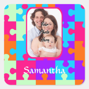 Personalised colourful jigsaw square sticker