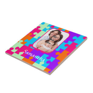 Personalised colourful jigsaw tile
