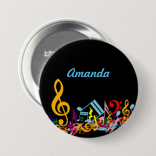 Personalised Colourful Jumbled Music Notes on Blac 7.5 Cm Round Badge