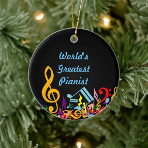 Personalised Colourful Jumbled Music Notes on Blac Ceramic Tree Decoration