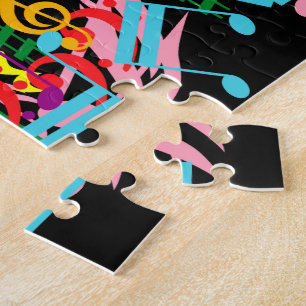 Personalised Colourful Jumbled Music Notes on Blac Jigsaw Puzzle