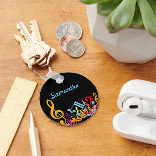 Personalised Colourful Jumbled Music Notes on Key Ring