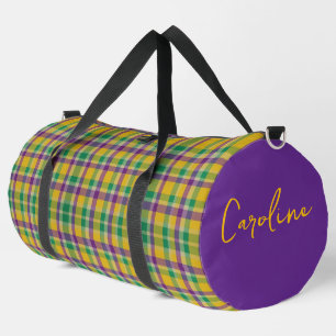 personalised Colourful Mardi Gras gingham patterne Duffle Bag