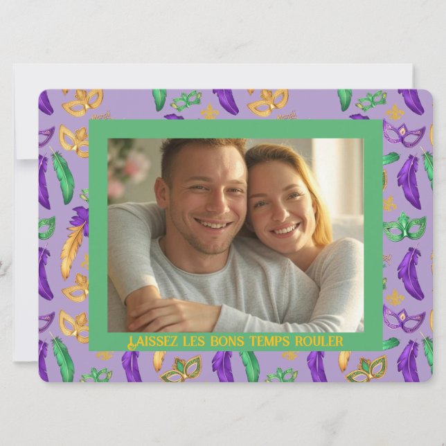 personalised Colourful Mardi Gras patterned Holiday Card (Front)