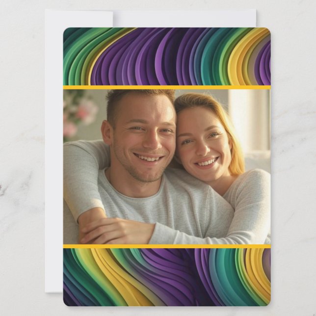 personalised Colourful Mardi Gras wave patterned  Holiday Card (Front)