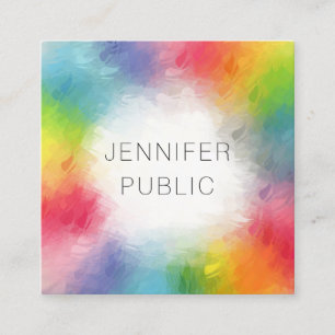 Personalised Colourful Modern Abstract Rainbow Square Business Card