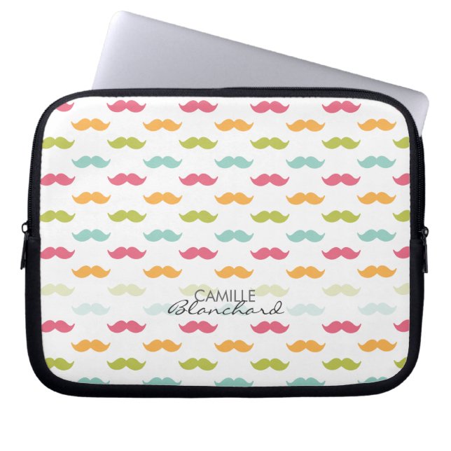 Personalised Colourful Moustache Lovers Laptop Sleeve (Front)