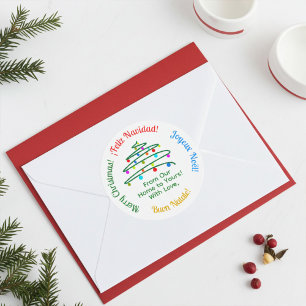Personalised Colourful Multilingual Merry Christma Classic Round Sticker