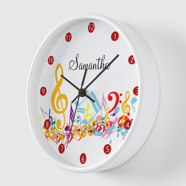 Personalised Colourful Musical Notes Wall Clock (Angle)
