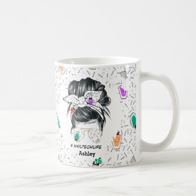 Personalised Colourful Nail Tech Life Fun  Coffee Mug (Right)