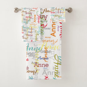 Personalised Colourful Names stamped allover  Bath Towel Set