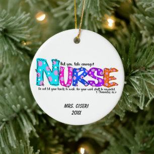 Personalised Colourful  Nurse Saying Ceramic Tree Decoration