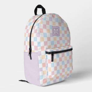 Personalised Colourful Pastel Chequered Pattern Printed Backpack