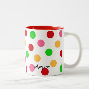 Personalised Colourful Polka Dot Pattern Two-Tone Coffee Mug