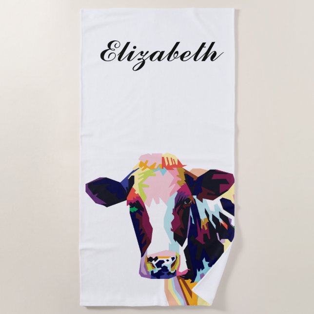 Personalised Colourful Pop Art Cow Beach Towel (Front)