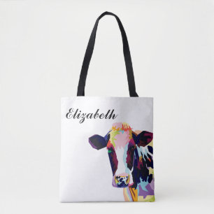 Personalised Colourful Pop Art Cow Tote Bag