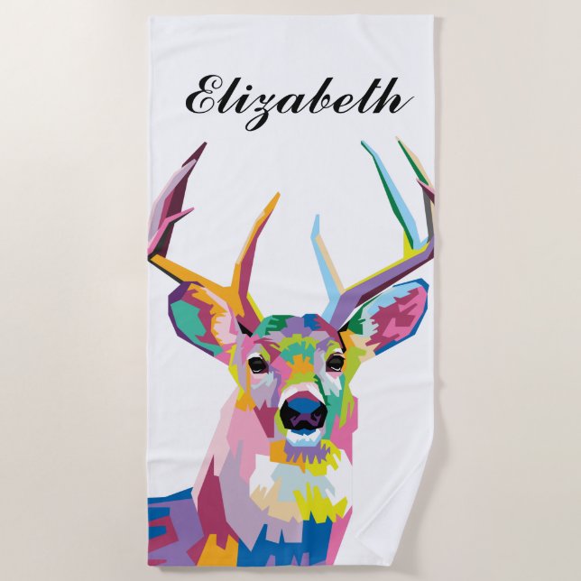 Personalised Colourful Pop Art Deer Beach Towel (Front)