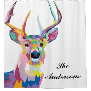 Personalised Colourful Pop Art Deer Shower Curtain