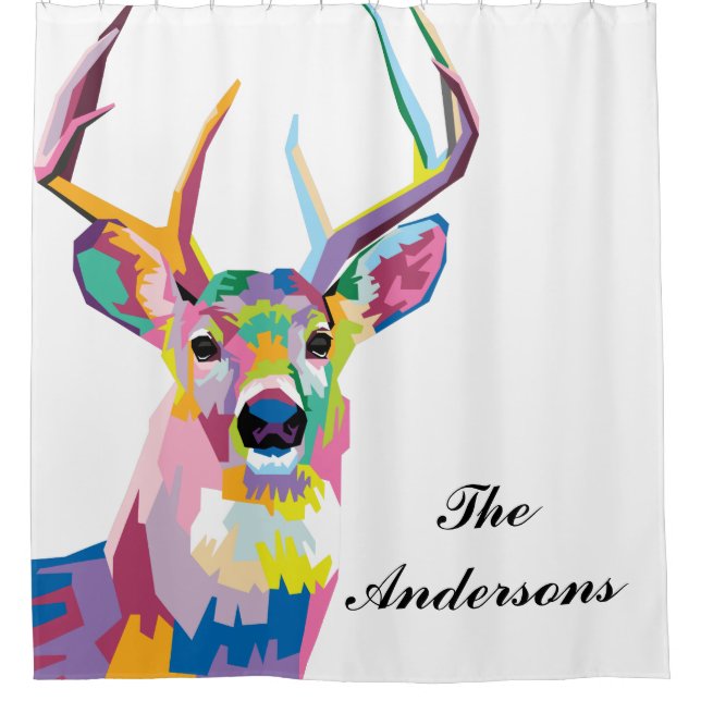 Personalised Colourful Pop Art Deer Shower Curtain (Front)
