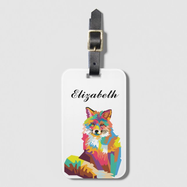 Personalised Colourful Pop Art Fox Luggage Tag (Front Vertical)