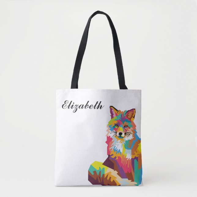 Personalised Colourful Pop Art Fox Tote Bag (Front)