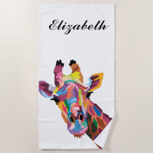 Personalised Colourful Pop Art Giraffe Beach Towel