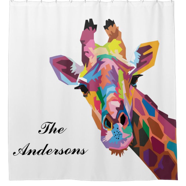 Personalised Colourful Pop Art Giraffe Shower Curtain (Front)