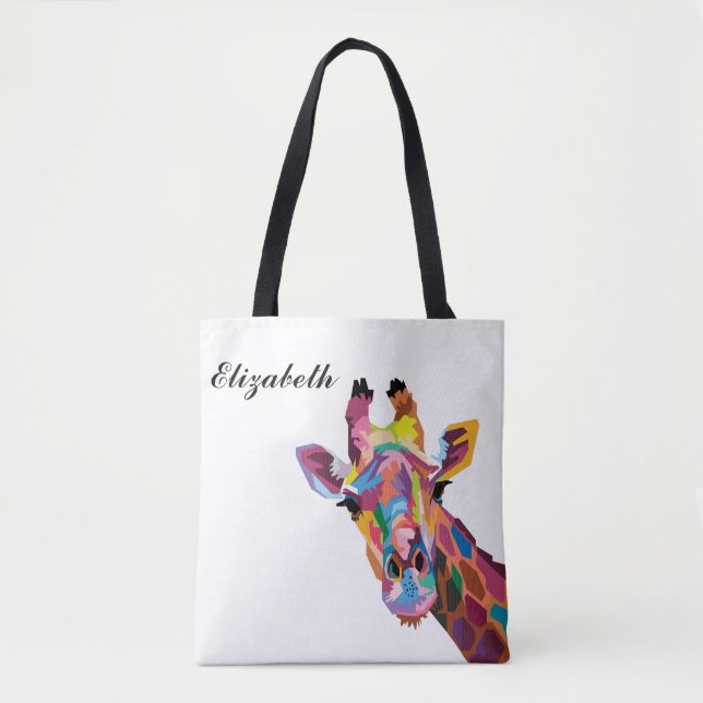 Personalised Colourful Pop Art Giraffe Tote Bag (Front)