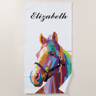 Personalised Colourful Pop Art Horse Beach Towel